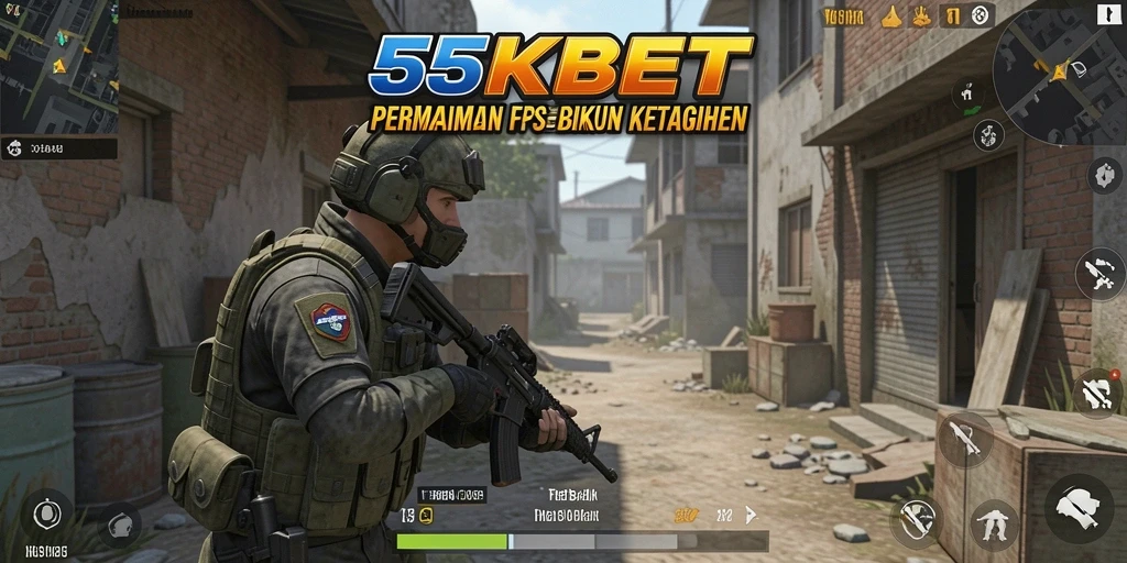 Tampilan intens gameplay FPS yang menegangkan di 55KBET.