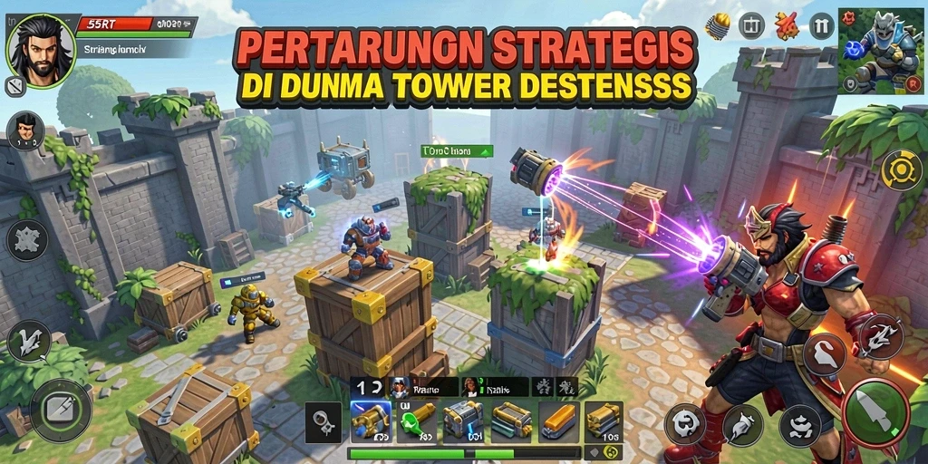 Tangkapan layar dari permainan Tower Defense yang intens dan strategis.