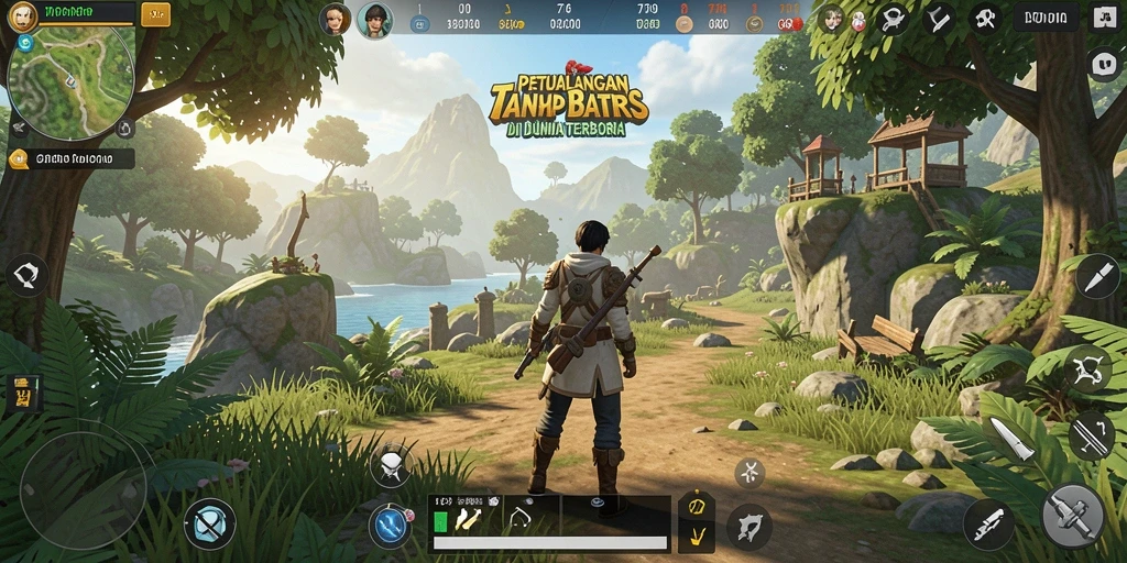 Screenshot gameplay 77RP menunjukkan dunia terbuka yang luas dan menakjubkan.