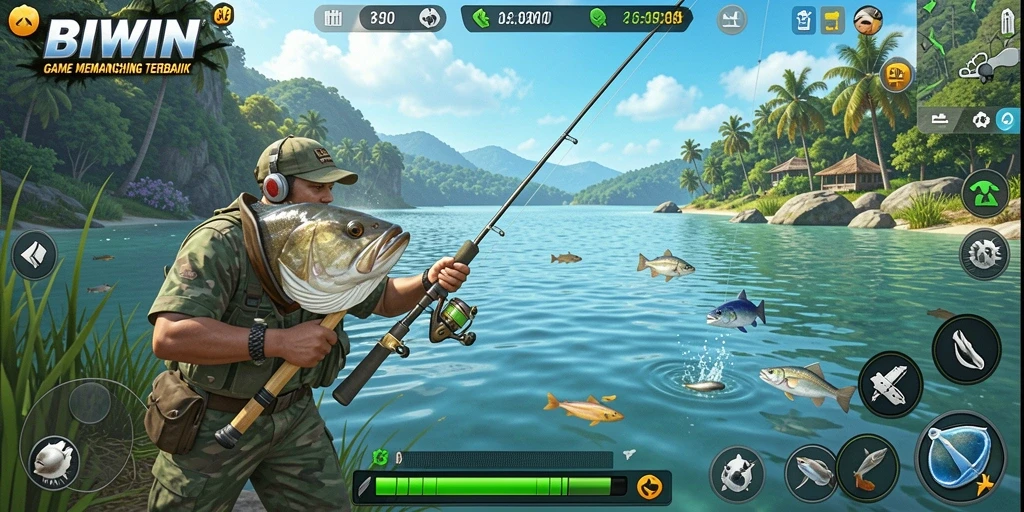 Tangkapan besar dalam game memancing BIWIN yang seru.