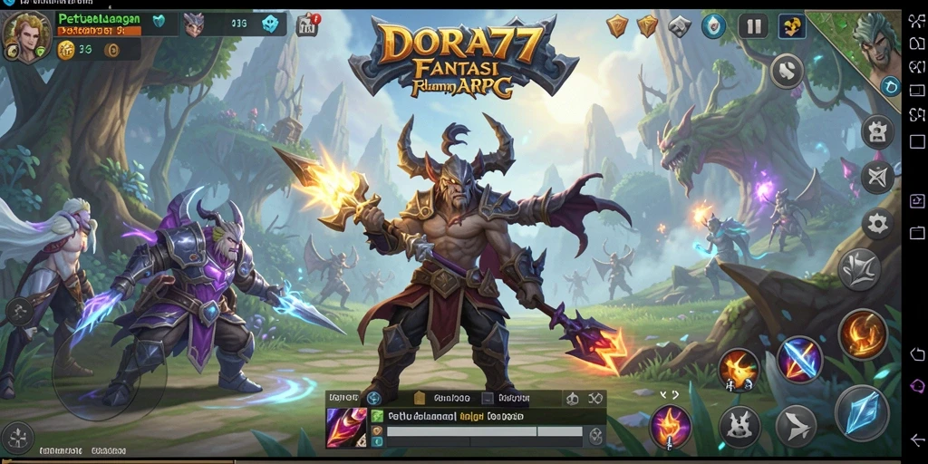 Tampilan gameplay seru DORA77 dalam pertempuran ARPG.
