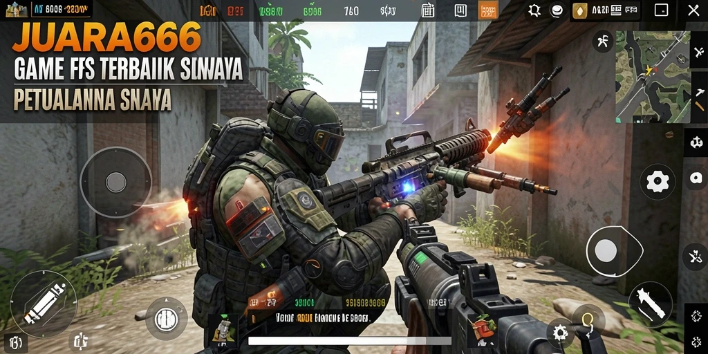 Screenshot gameplay JUARA666 menampilkan aksi menembak yang intens.