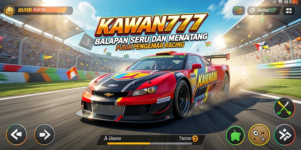 Screenshot utama KAWAN777 menampilkan aksi balapan penuh semangat dan mobil-mobil menakjubkan.